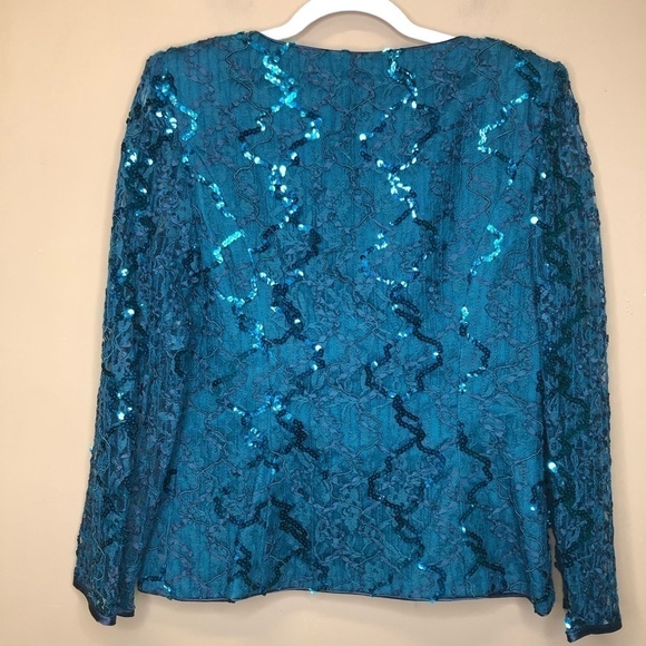 Nancy Neil Teal Sequin Evening Top Size 8 NWT - Picture 2 of 5